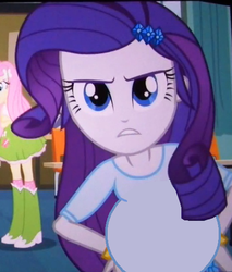 Size: 466x546 | Tagged: safe, edit, edited screencap, screencap, rarity, human, equestria girls, g4, my little pony equestria girls, angry, looking at you, mood swing, pregnant, pregnant edit, pregnant equestria girls, teen pregnancy