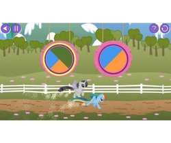 Size: 500x417 | Tagged: safe, screencap, rainbow dash, rarity, g4, official, discorded, fence, game, glimmer wings, leapfrog, video game