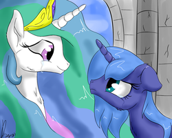 Size: 1280x1024 | Tagged: safe, artist:dragmodnotloc, princess celestia, princess luna, g4, crying, s1 luna