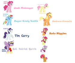 Size: 572x485 | Tagged: safe, artist:trotsworth, apple bloom, applejack, babs seed, fluttershy, pinkie pie, rainbow dash, rarity, scootaloo, sweetie belle, twilight sparkle, alicorn, pony, g4, apple sprout (male apple bloom), applebuck, applejack (male), applejohn (male applejack), bob steed, bubble berry, butterscotch, cutie mark crusaders, dusk shine, elusive, prince dusk, rainbow blitz, rule 63, scooteroll, scooterzoom, silver bell, twilight sparkle (alicorn), voice actor