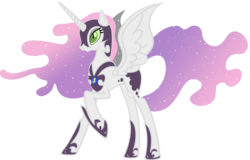 Size: 1600x1024 | Tagged: dead source, safe, artist:doctorxfizzle, artist:moongazeponies, nightmare moon, sweetie belle, alicorn, pony, g4, alicornified, ethereal mane, female, galaxy mane, mare, nightmare sweetie belle, nightmarified, race swap, raised hoof, simple background, slit pupils, solo, transparent background, vector