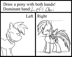 Size: 800x640 | Tagged: safe, artist:jabbie64, rainbow dash, pony, g4, draw with both hands, eyes closed, monochrome, non-dominant hand drawing