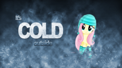 Size: 1920x1080 | Tagged: safe, artist:mithandir730, fluttershy, g4, cap, clothes, cold, female, hat, socks, solo, striped socks, vector, wallpaper