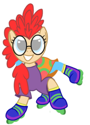 Size: 436x602 | Tagged: dead source, safe, artist:funniangelo, twist, earth pony, pony, g4, clothes, female, pepper ann, ponified, roller skates, solo