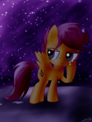 Size: 768x1024 | Tagged: safe, artist:jabbie64, scootaloo, g4, crying, female, night, scootalone, solo, stars