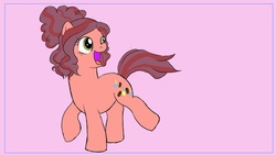 Size: 900x506 | Tagged: safe, artist:iraecoal, oc, oc only, oc:poppy bean, earth pony, pony, adoptable, adopted, female, mare, offspring, parent:pinkie pie, parent:soarin', parents:soarinpie, simple background, solo