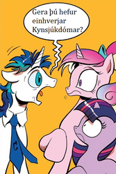 Size: 365x548 | Tagged: safe, artist:tailsthebest1, idw, princess cadance, shining armor, twilight sparkle, alicorn, pony, g4, exploitable meme, female, grammar error, icelandic, mare, meme, screaming armor, sexually transmitted disease, translated in the comments, twilight sparkle (alicorn)