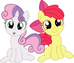 Size: 6471x5518 | Tagged: safe, artist:agamnentzar, artist:glitchking123, apple bloom, sweetie belle, earth pony, pony, unicorn, g4, .svg available, absurd resolution, cute, duo, female, filly, simple background, transparent background, vector