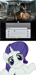 Size: 632x1308 | Tagged: safe, rarity, g4, bad shop, bend over, skyrim, the elder scrolls, xbox