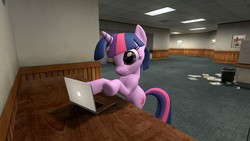 Size: 1920x1080 | Tagged: safe, twilight sparkle, g4, 3d, computer, female, gmod, laptop computer, solo