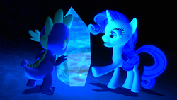 Size: 3840x2160 | Tagged: safe, rarity, spike, dragon, pony, g4, 3d, crystal, female, gem, gmod, male, mare