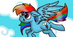 Size: 1560x792 | Tagged: safe, artist:fantastic-leon00, rainbow dash, pegasus, pony, g4, cloud, female, flying, solo