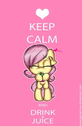 Size: 1300x2000 | Tagged: safe, artist:gamermac, fluttershy, pony, g4, bipedal, cute, female, juice box, keep calm and carry on, poster, solo