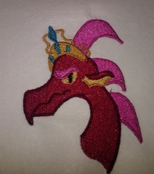 Size: 634x717 | Tagged: safe, artist:ethepony, basil, dragon, g4, bust, craft, embroidery, male, patch, portrait, solo, tiara