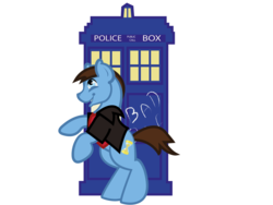 Size: 2304x1728 | Tagged: safe, artist:pinksaphires, doctor whooves, time turner, g4, bad wolf, doctor who, jumper, male, ninth doctor, peacoat, sketch, solo, tardis