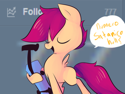 Size: 1280x960 | Tagged: safe, artist:spanish-scoot, scootaloo, tumblr:preguntascootaloo, g4, female, solo