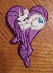 Size: 1086x1500 | Tagged: safe, artist:bamboodog, artist:ethepony, rarity, g4, embroidery, heart pony, irl, patch, photo
