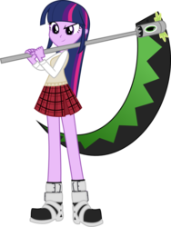 Size: 1024x1361 | Tagged: safe, artist:bubblestormx, spike, twilight sparkle, equestria girls, g4, clothes, crossover, female, maka albarn, makalight albarn, scythe, simple background, solo, soul eater, soulpike evans, transparent background