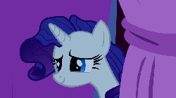 Size: 800x450 | Tagged: safe, screencap, rarity, g4, season 1, suited for success, animated, female, marshmelodrama, messy mane, scared, solo, surprised
