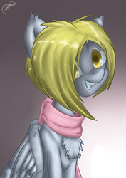 Size: 500x706 | Tagged: safe, artist:krucification, derpy hooves, pegasus, pony, g4, clothes, female, mare, scarf, solo