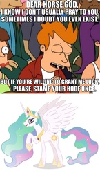 Size: 600x1034 | Tagged: safe, princess celestia, g4, futurama, image macro, male, philip j. fry, praying, simple background, vector, white background