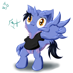 Size: 768x768 | Tagged: safe, artist:frist44, oc, oc only, oc:frist, dracony, dragon, hybrid, pony, bipedal, claw, clothes, fangs, fluffy, shirt, solo