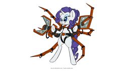 Size: 3840x2160 | Tagged: safe, artist:tenart, rarity, pony, g4, bipedal, female, powered exoskeleton, simple background, solo, white background