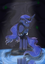 Size: 1240x1748 | Tagged: safe, artist:kruemelforever, princess luna, g4, cave, female, reflection, solo, water, wet, wet mane