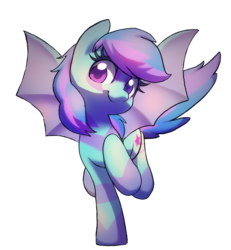 Size: 1368x1479 | Tagged: safe, artist:dawnfire, oc, oc only, oc:starstruck, bat pony, pony, colored pupils, cute, looking at you, raised hoof, raised leg, simple background, smiling, solo, spread wings, transparent background, walking