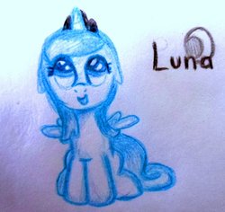 Size: 920x868 | Tagged: safe, artist:twilight-changeling, princess luna, g4, female, filly, solo, traditional art, woona, younger