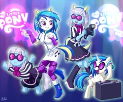 Size: 1000x833 | Tagged: safe, artist:uotapo, dj pon-3, photo finish, vinyl scratch, earth pony, human, pony, unicorn, equestria girls, g4, my little pony equestria girls, camera, equestria girls logo, human ponidox, self ponidox