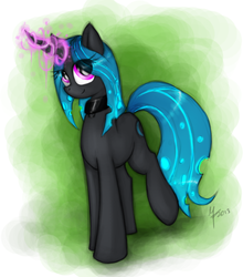 Size: 839x953 | Tagged: safe, artist:moonlightfl, oc, oc only, changeling, changeling oc, collar, magic, solo