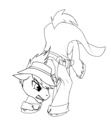 Size: 450x496 | Tagged: artist needed, safe, oc, oc only, oc:prodigious peddler, fallout equestria, monochrome, solo, tales of a junk town pony peddler