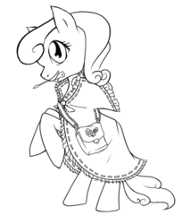 Size: 422x496 | Tagged: artist needed, safe, oc, oc only, oc:sun beam, pony, fallout equestria, bipedal, monochrome, solo, tales of a junk town pony peddler