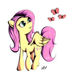 Size: 2000x2000 | Tagged: safe, artist:squiby-327, fluttershy, butterfly, g4, female, solo