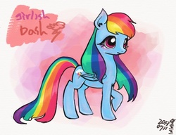 Size: 600x460 | Tagged: safe, artist:mirululu, rainbow dash, pegasus, pony, g4, alternate hairstyle, female, long mane, solo