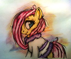 Size: 1848x1536 | Tagged: safe, artist:tomek2289, fluttershy, g4, clothes, dressing gown, female, robe, solo, traditional art