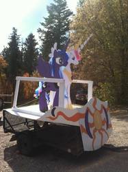 Size: 597x800 | Tagged: safe, princess celestia, princess luna, alicorn, pony, g4, cardboard cutout, female, irl, mare, photo, trailer