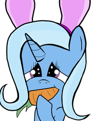 Size: 900x1199 | Tagged: safe, artist:twitchyteagan, trixie, pony, unicorn, g4, bunny ears, carrot, female, mare, solo