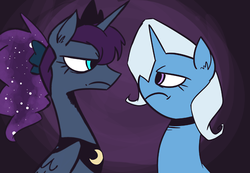 Size: 500x346 | Tagged: safe, artist:thalina13, princess luna, trixie, luna-afterdark, g4