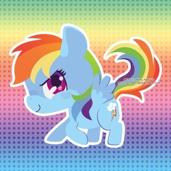 Size: 450x450 | Tagged: safe, artist:miss-glitter, rainbow dash, pegasus, pony, g4, chibi, female, looking at you, smiling, solo, wingding eyes
