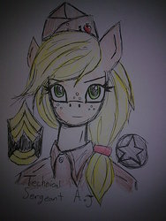 Size: 960x1280 | Tagged: safe, artist:lawrencexviii, applejack, earth pony, anthro, g4, female, military uniform, solo