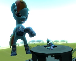 Size: 1280x1024 | Tagged: safe, princess celestia, rainbow dash, pony, g4, 3d, clothes, giant pony, gmod, macro, socks