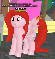 Size: 305x330 | Tagged: safe, oc, oc only, oc:princess cherry blossom, alicorn, pony, /mlp/, 3d, 4chan, female, game, japanese, mare, missing horn, princess, render, roblox, why