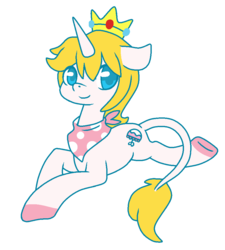 Size: 900x1001 | Tagged: safe, artist:strawberrysplatters, oc, oc only, classical unicorn, crown, horn, leonine tail, prince apricot, solo