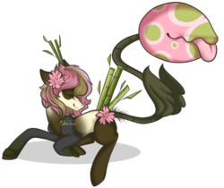 Size: 976x819 | Tagged: safe, artist:shadow-of-nightmares, oc, oc only, monster pony, original species, piranha plant pony, augmented tail, bamboo, flower, solo, tail, tailmouth