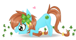 Size: 1217x653 | Tagged: safe, artist:ne-chi, oc, oc only, earth pony, pony, clover, female, four leaf clover, mare, open mouth, simple background, solo, transparent background
