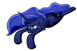 Size: 1024x683 | Tagged: safe, artist:northernsprint, princess luna, g4, female, pouting, prone, simple background, solo