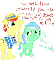 Size: 386x512 | Tagged: safe, artist:i-got-quest, flim, lyra heartstrings, g4, duo, fake, hand, hat, ms paint, ripoff, wat