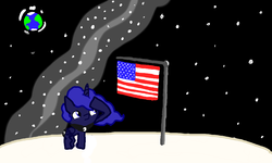 Size: 854x512 | Tagged: safe, artist:i-got-quest, princess luna, alicorn, pony, g4, earth, female, flag, misguided, moon, ms paint, national flag, patriotic, salute, solo, space